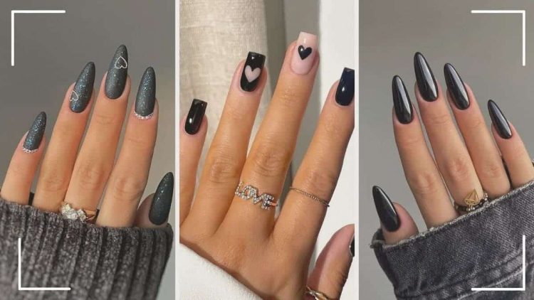 unhas pretas decoradas - black nails